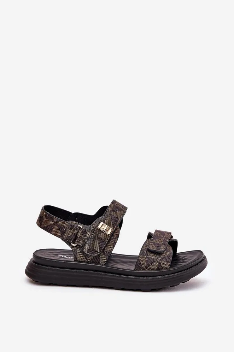 Best Materiałowe Sandały Damskie Na Platformie Czarno-Brązowe Leriot Damskie Sandały Płaskie