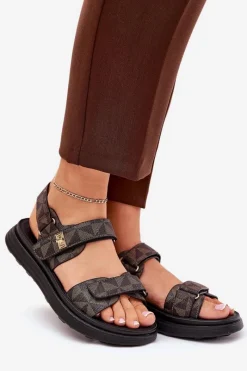 Best Materiałowe Sandały Damskie Na Platformie Czarno-Brązowe Leriot Damskie Sandały Płaskie