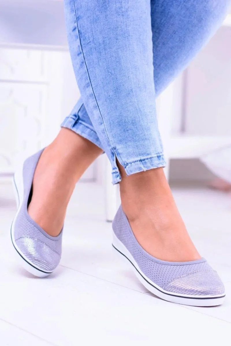 Baleriny Klasyczne>Boto Materiałowe Szare Baleriny Na Koturnie Elleni