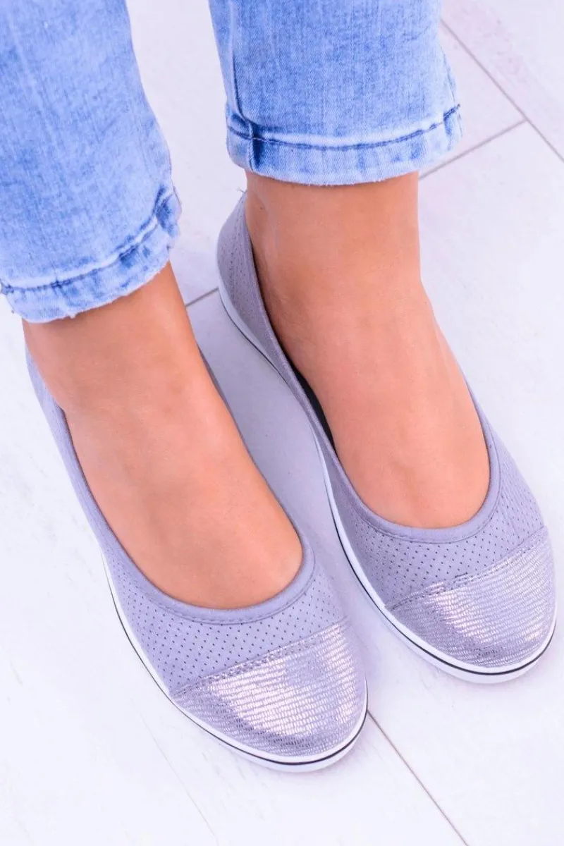 Baleriny Klasyczne>Boto Materiałowe Szare Baleriny Na Koturnie Elleni