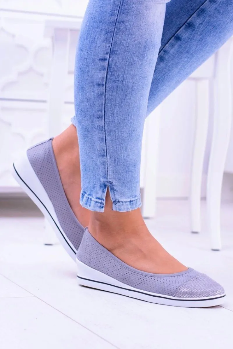 Baleriny Klasyczne>Boto Materiałowe Szare Baleriny Na Koturnie Elleni