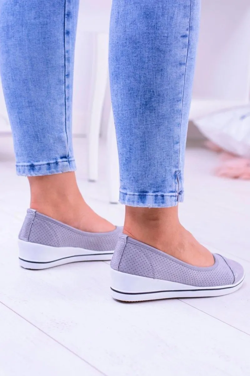 Baleriny Klasyczne>Boto Materiałowe Szare Baleriny Na Koturnie Elleni