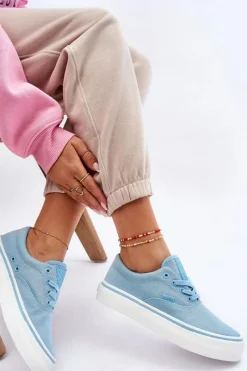 Sale Materiałowe Tenisówki Na Platformie Big Star LL274146 Jasnoniebieskie Damskie Trampki Damskie Big Star|Trampki Damskie Niskie