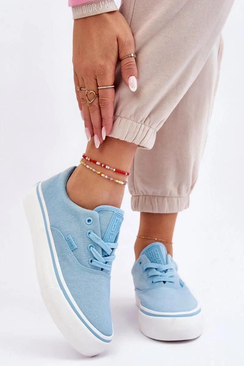 Sale Materiałowe Tenisówki Na Platformie Big Star LL274146 Jasnoniebieskie Damskie Trampki Damskie Big Star|Trampki Damskie Niskie