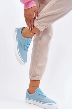 Sale Materiałowe Tenisówki Na Platformie Big Star LL274146 Jasnoniebieskie Damskie Trampki Damskie Big Star|Trampki Damskie Niskie