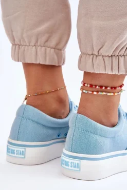 Sale Materiałowe Tenisówki Na Platformie Big Star LL274146 Jasnoniebieskie Damskie Trampki Damskie Big Star|Trampki Damskie Niskie