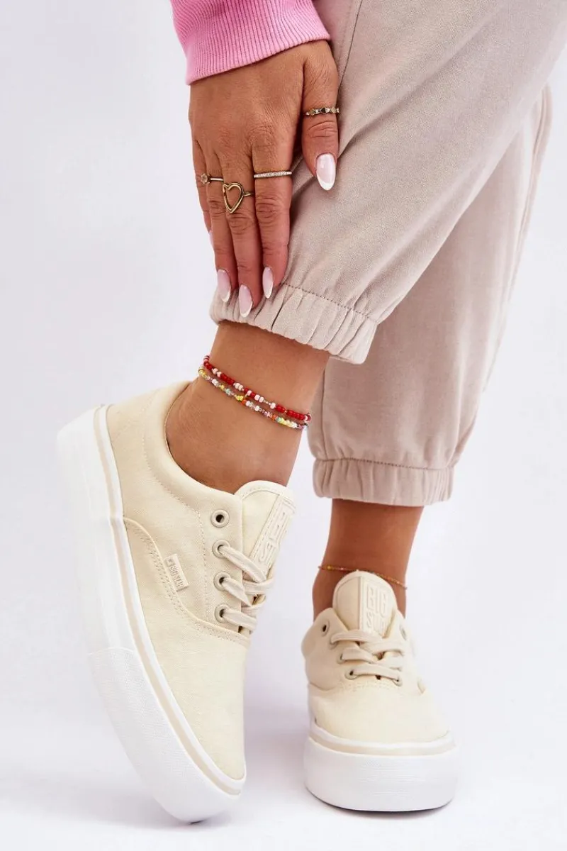 Trampki Damskie Big Star|Trampki Damskie Niskie>Big Star Shoes Materiałowe Tenisówki Na Platformie Big Star LL274144 Jasnożółte