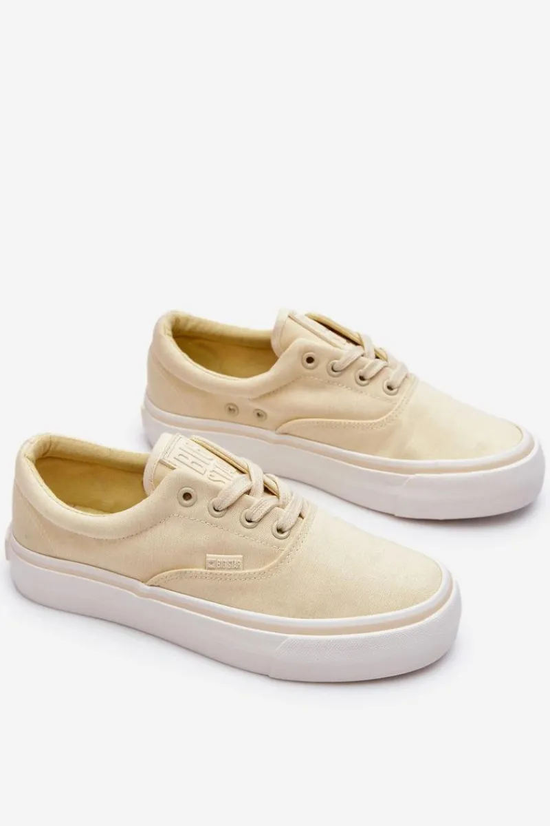 Trampki Damskie Big Star|Trampki Damskie Niskie>Big Star Shoes Materiałowe Tenisówki Na Platformie Big Star LL274144 Jasnożółte