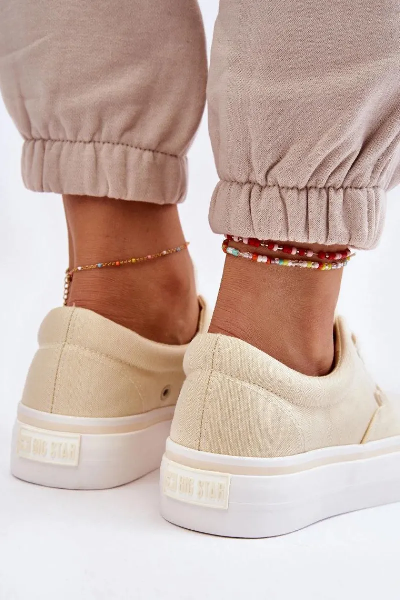 Trampki Damskie Big Star|Trampki Damskie Niskie>Big Star Shoes Materiałowe Tenisówki Na Platformie Big Star LL274144 Jasnożółte