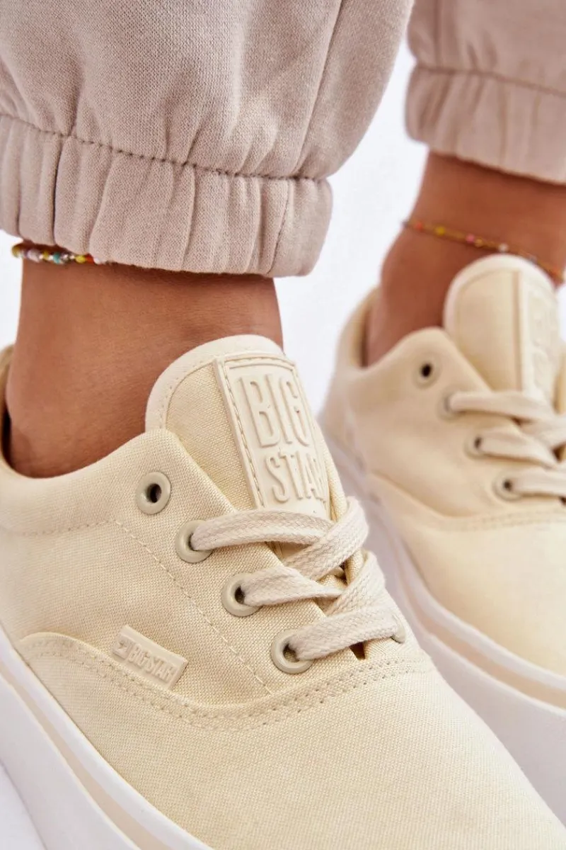 Trampki Damskie Big Star|Trampki Damskie Niskie>Big Star Shoes Materiałowe Tenisówki Na Platformie Big Star LL274144 Jasnożółte