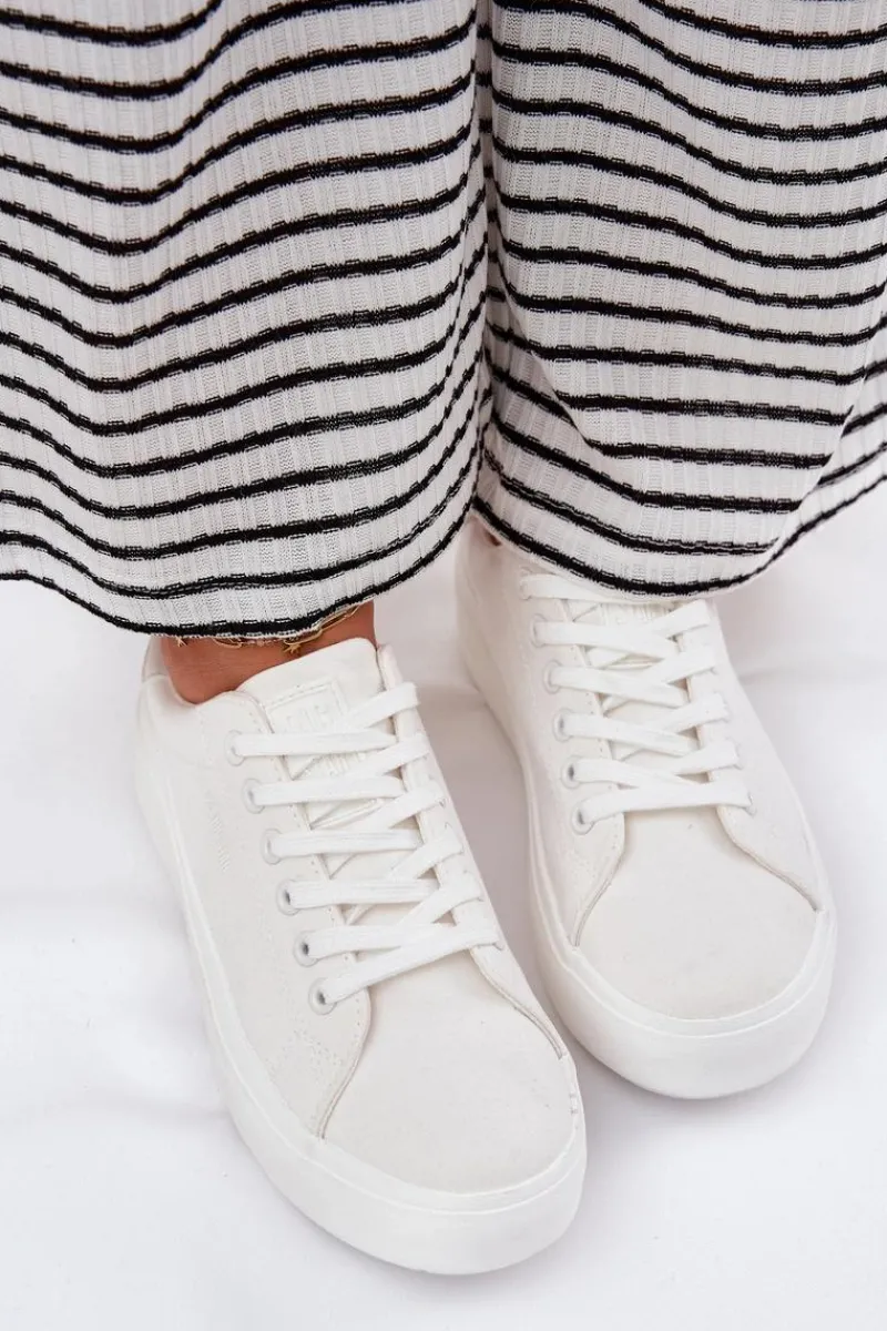 Trampki Damskie Big Star|Trampki Damskie Niskie>Big Star Shoes Materiałowe Trampki Damskie Na Platformie Big Star RR274463 Białe