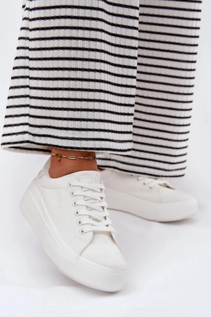 Trampki Damskie Big Star|Trampki Damskie Niskie>Big Star Shoes Materiałowe Trampki Damskie Na Platformie Big Star RR274463 Białe