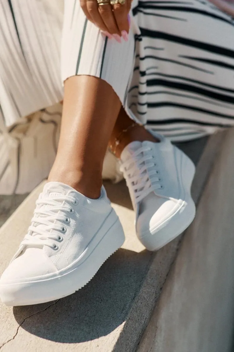 Trampki Damskie Big Star|Trampki Damskie Niskie>Big Star Shoes Materiałowe Trampki Damskie Na Platformie Big Star RR274463 Białe