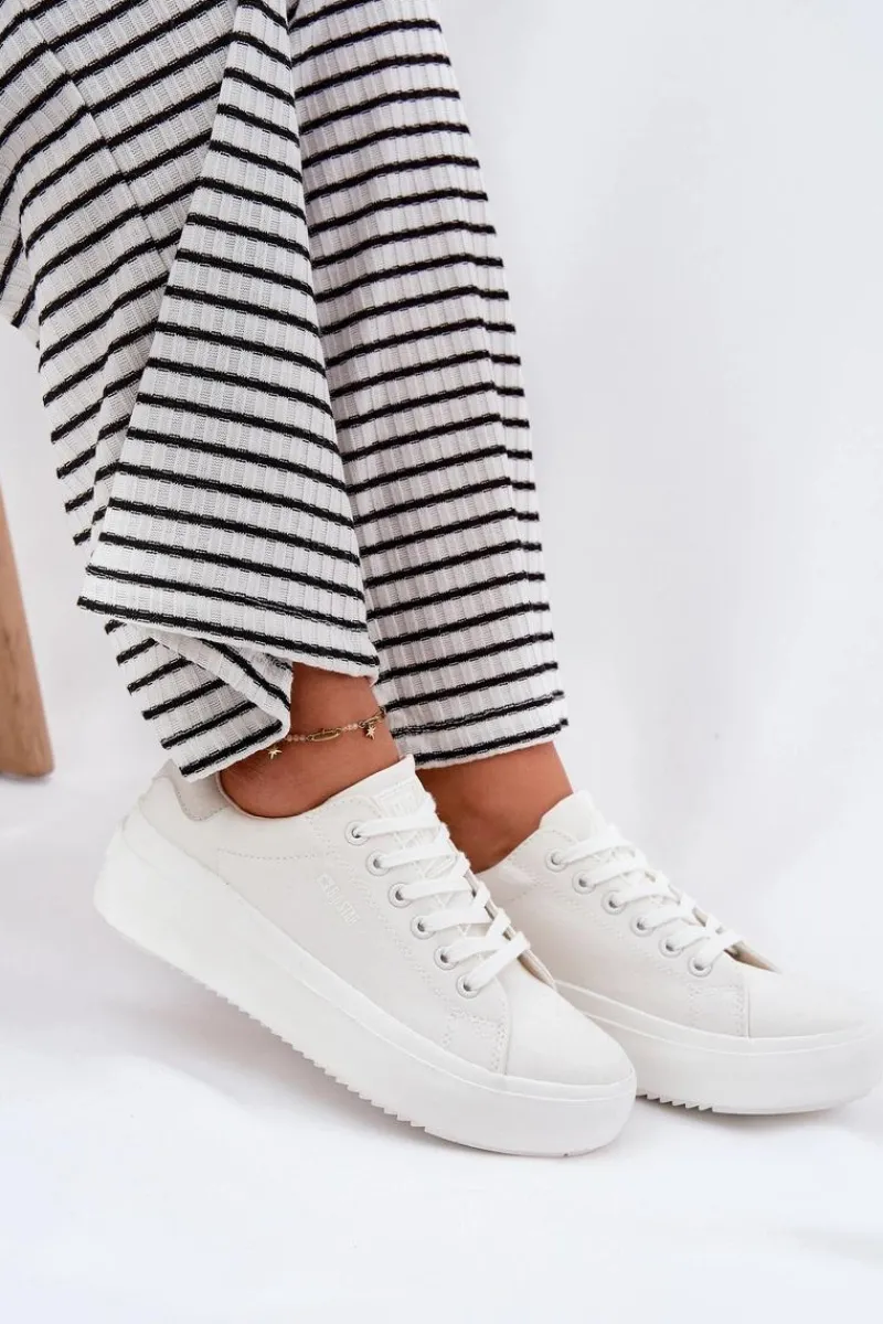 Trampki Damskie Big Star|Trampki Damskie Niskie>Big Star Shoes Materiałowe Trampki Damskie Na Platformie Big Star RR274463 Białe