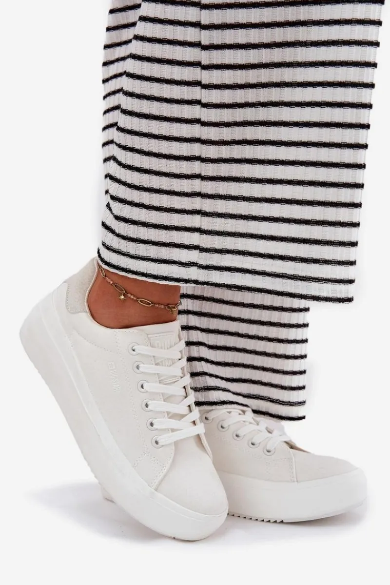 Trampki Damskie Big Star|Trampki Damskie Niskie>Big Star Shoes Materiałowe Trampki Damskie Na Platformie Big Star RR274463 Białe