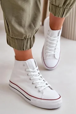 Sale Boto Materiałowe Trampki Damskie Za Kostkę Białe Onaria