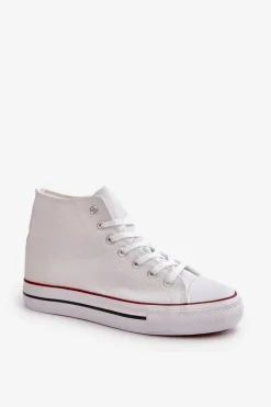 Sale Boto Materiałowe Trampki Damskie Za Kostkę Białe Onaria