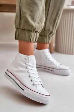 Sale Boto Materiałowe Trampki Damskie Za Kostkę Białe Onaria