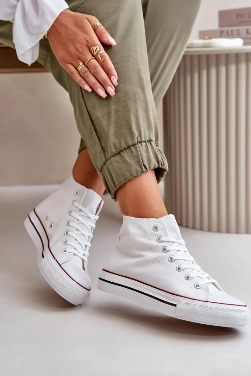 Sale Boto Materiałowe Trampki Damskie Za Kostkę Białe Onaria