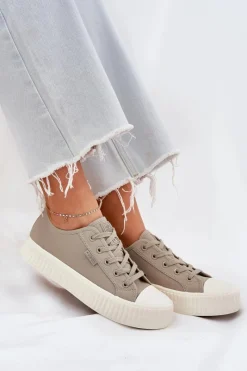 Big Star Shoes Materiałowe Trampki Damskie Na Platformie Big Star RR274779 Szare Szary