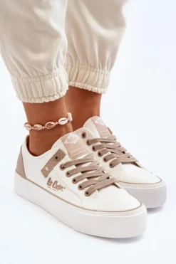 Discount Materiałowe Trampki Damskie LCW-24-31-2198 Białe Damskie Trampki Damskie Niskie