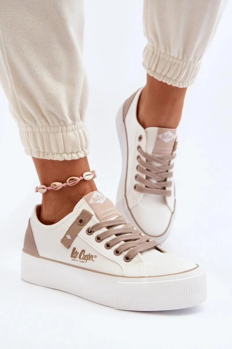 Discount Materiałowe Trampki Damskie LCW-24-31-2198 Białe Damskie Trampki Damskie Niskie