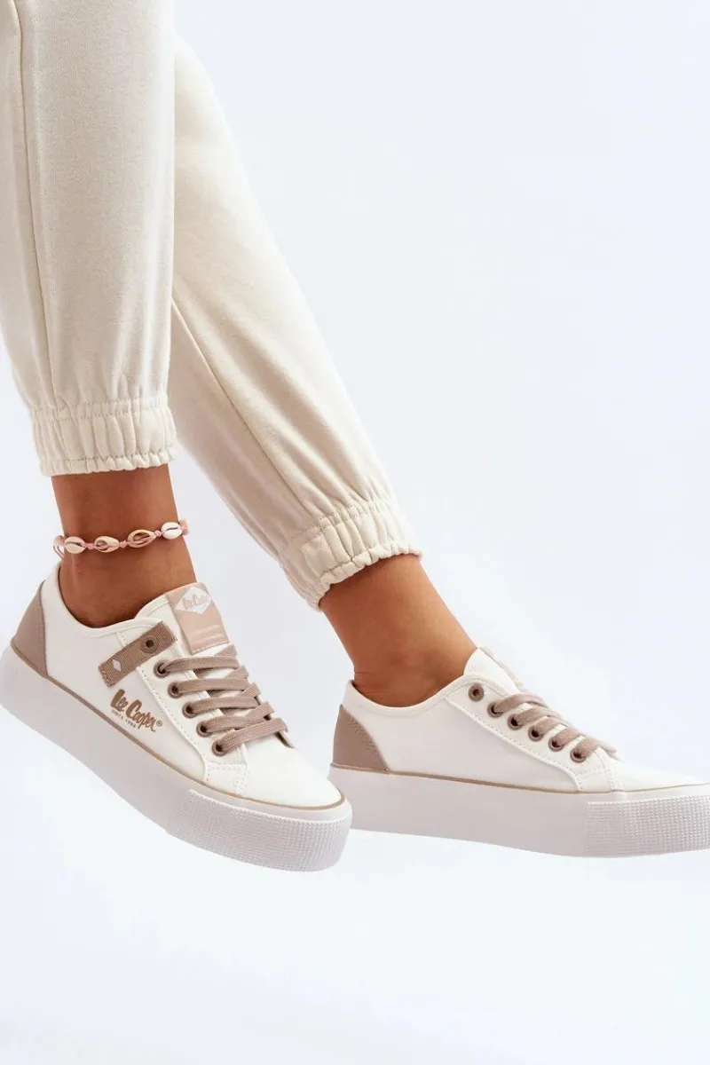 Discount Materiałowe Trampki Damskie LCW-24-31-2198 Białe Damskie Trampki Damskie Niskie