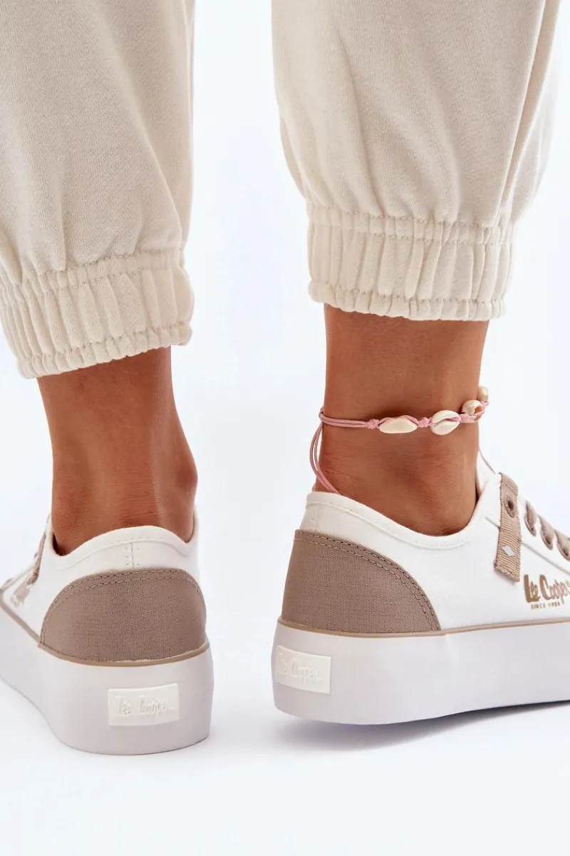 Discount Materiałowe Trampki Damskie LCW-24-31-2198 Białe Damskie Trampki Damskie Niskie