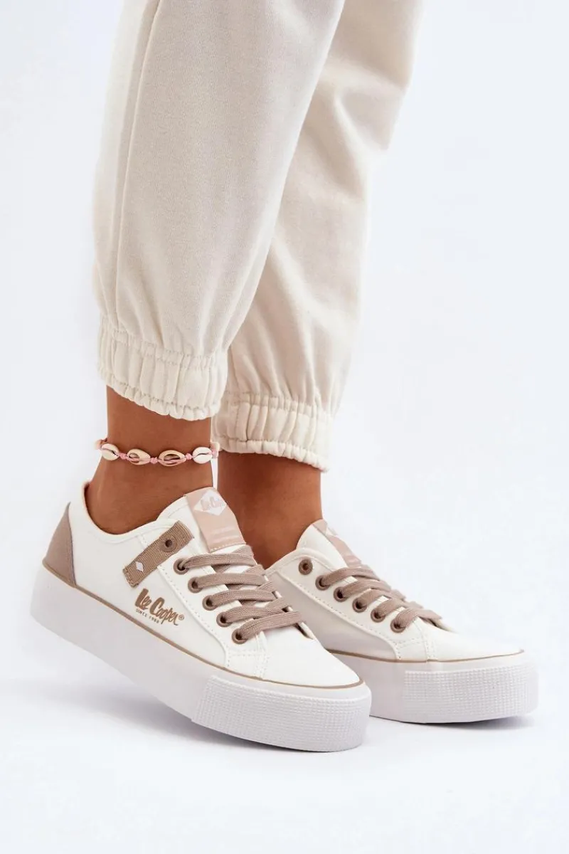 Discount Materiałowe Trampki Damskie LCW-24-31-2198 Białe Damskie Trampki Damskie Niskie