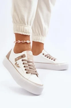 Discount Materiałowe Trampki Damskie LCW-24-31-2198 Białe Damskie Trampki Damskie Niskie