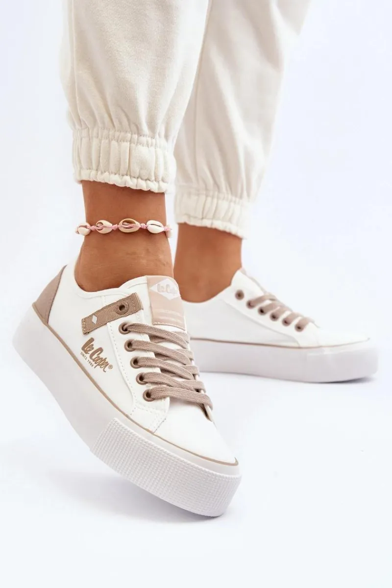 Discount Materiałowe Trampki Damskie LCW-24-31-2198 Białe Damskie Trampki Damskie Niskie