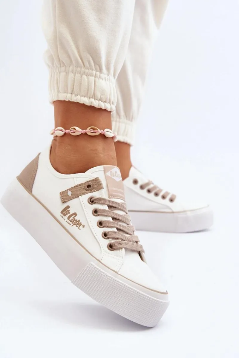 Discount Materiałowe Trampki Damskie LCW-24-31-2198 Białe Damskie Trampki Damskie Niskie