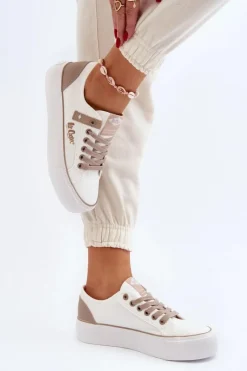 Discount Materiałowe Trampki Damskie LCW-24-31-2198 Białe Damskie Trampki Damskie Niskie