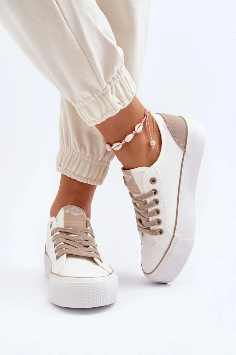 Discount Materiałowe Trampki Damskie LCW-24-31-2198 Białe Damskie Trampki Damskie Niskie