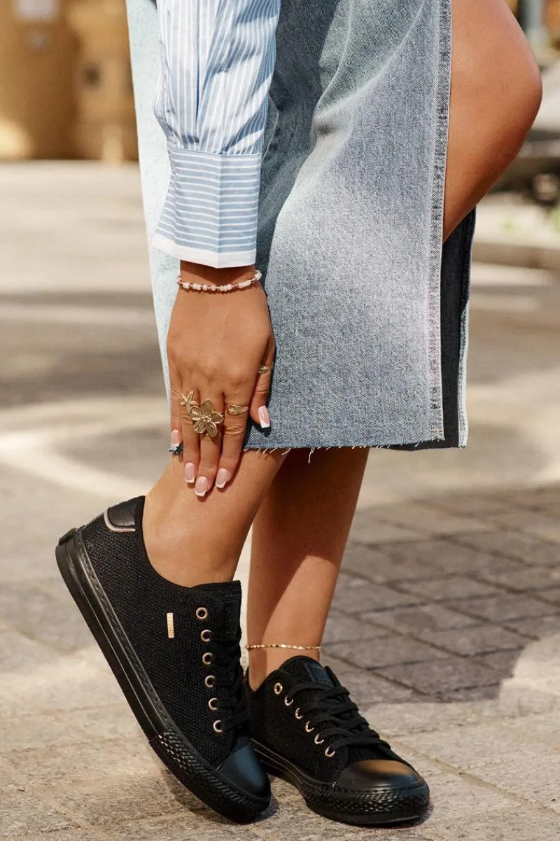 Trampki Damskie Big Star|Trampki Damskie Niskie>Big Star Shoes Materiałowe Trampki Damskie Big Star RR274765 Czarne Czarny