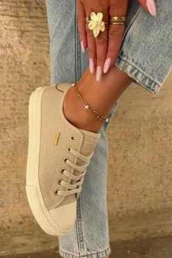 Sale Big Star Shoes Materiałowe Trampki Damskie Big Star RR274767 Beżowe Beżowy