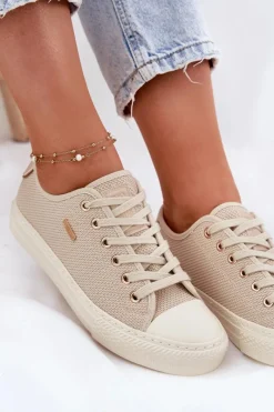 Sale Big Star Shoes Materiałowe Trampki Damskie Big Star RR274767 Beżowe Beżowy