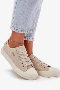 Sale Big Star Shoes Materiałowe Trampki Damskie Big Star RR274767 Beżowe Beżowy