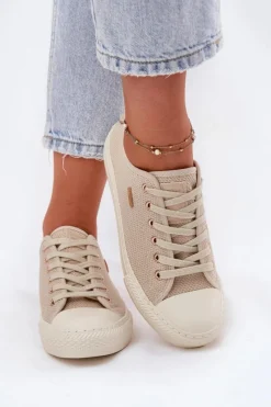 Sale Big Star Shoes Materiałowe Trampki Damskie Big Star RR274767 Beżowe Beżowy