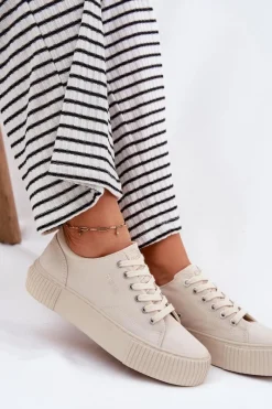 Best Materiałowe Trampki Damskie Big Star RR274407 Beżowe Damskie Trampki Damskie Big Star|Trampki Damskie Niskie