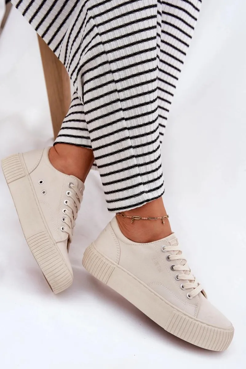 Best Materiałowe Trampki Damskie Big Star RR274407 Beżowe Damskie Trampki Damskie Big Star|Trampki Damskie Niskie