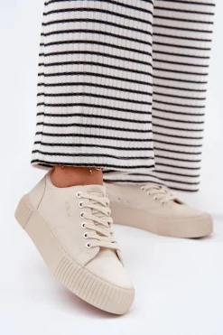 Best Materiałowe Trampki Damskie Big Star RR274407 Beżowe Damskie Trampki Damskie Big Star|Trampki Damskie Niskie