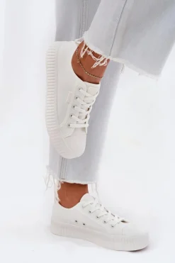 Trampki Damskie Big Star|Trampki Damskie Niskie>Big Star Shoes Materiałowe Trampki Damskie Na Platformie Big Star RR274776 Białe Biały