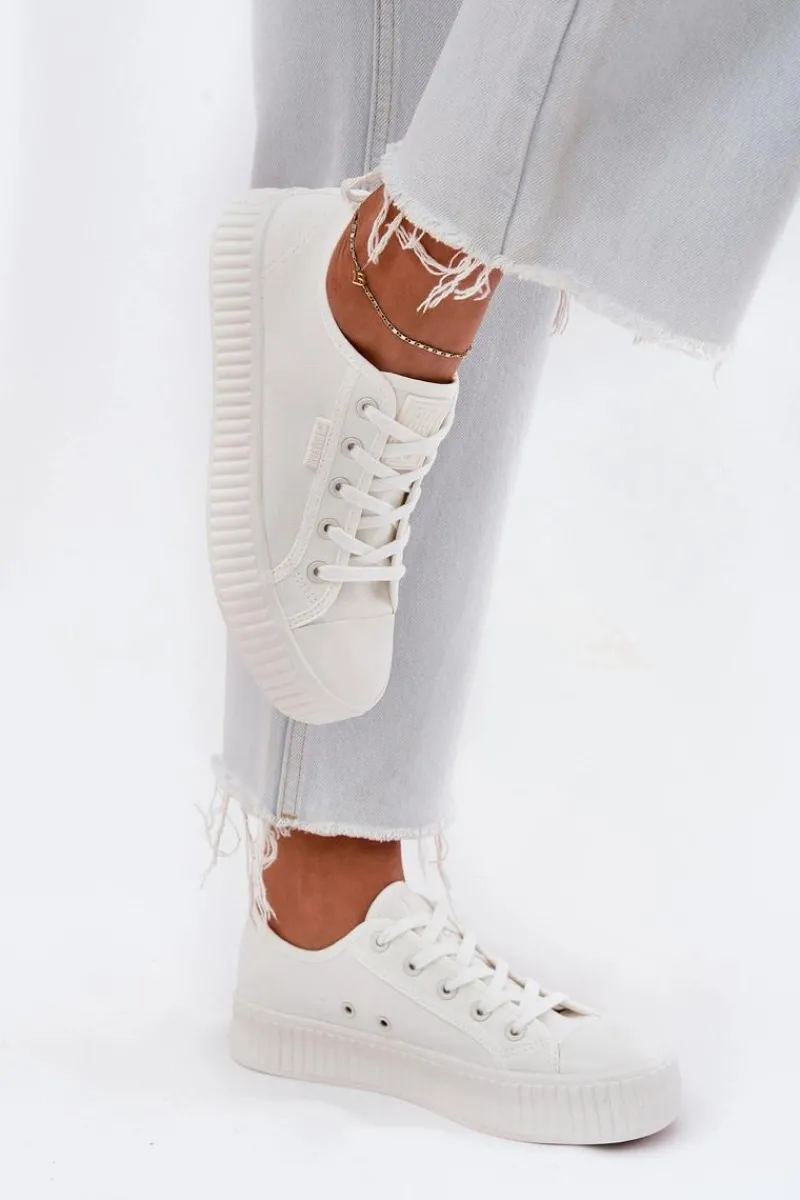 Trampki Damskie Big Star|Trampki Damskie Niskie>Big Star Shoes Materiałowe Trampki Damskie Na Platformie Big Star RR274776 Białe Biały