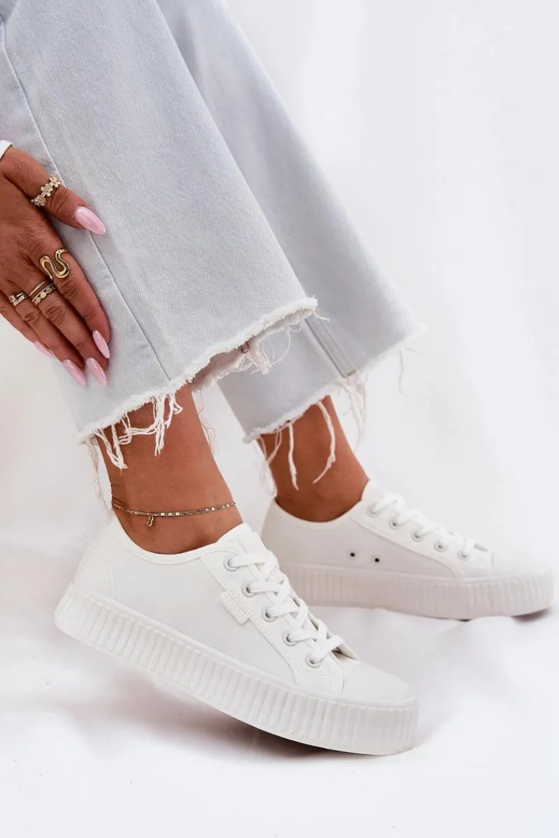 Trampki Damskie Big Star|Trampki Damskie Niskie>Big Star Shoes Materiałowe Trampki Damskie Na Platformie Big Star RR274776 Białe Biały