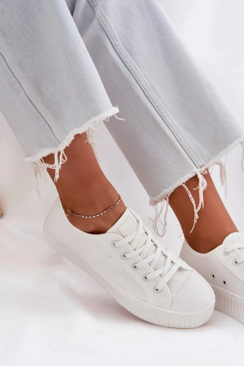 Trampki Damskie Big Star|Trampki Damskie Niskie>Big Star Shoes Materiałowe Trampki Damskie Na Platformie Big Star RR274776 Białe Biały