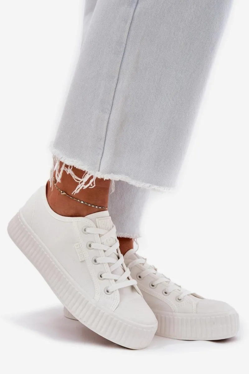 Trampki Damskie Big Star|Trampki Damskie Niskie>Big Star Shoes Materiałowe Trampki Damskie Na Platformie Big Star RR274776 Białe Biały