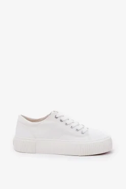 New Materiałowe Trampki Damskie Big Star RR274405 Białe Damskie Trampki Damskie Big Star|Trampki Damskie Niskie