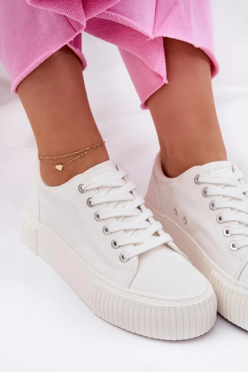 New Materiałowe Trampki Damskie Big Star RR274405 Białe Damskie Trampki Damskie Big Star|Trampki Damskie Niskie