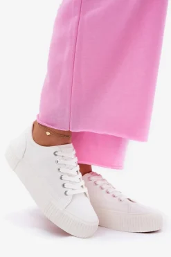 New Materiałowe Trampki Damskie Big Star RR274405 Białe Damskie Trampki Damskie Big Star|Trampki Damskie Niskie